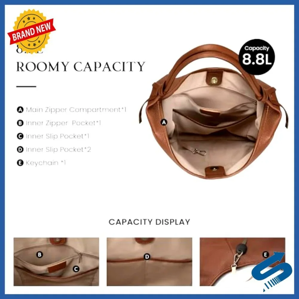 Genuine Leather Slouchy Hobo Tote Handbag with Tassel Ribbon Magnetic Closure